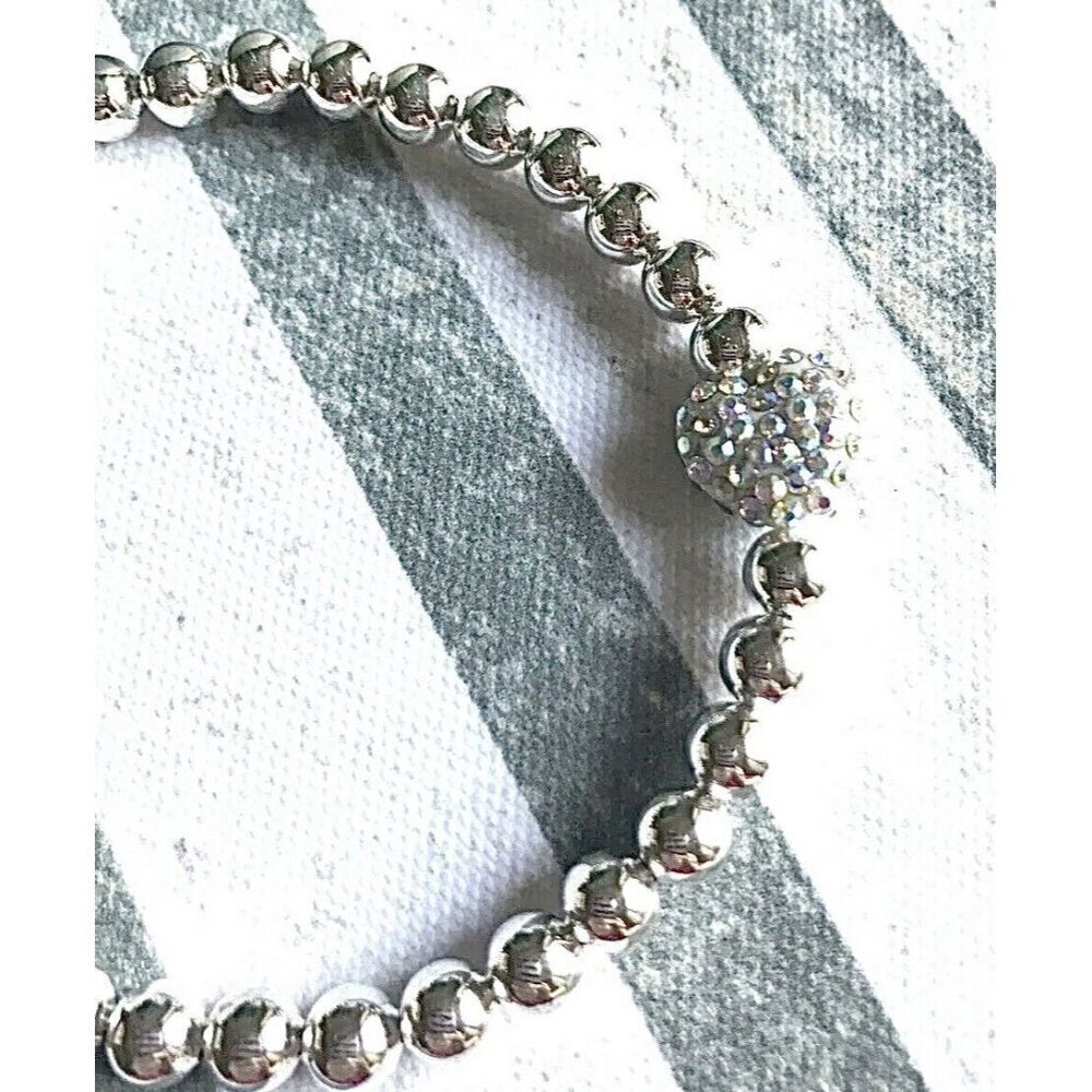 New Rustic Iridescent Fairy Dust Crystal Heart Beaded Bracelet - 8”